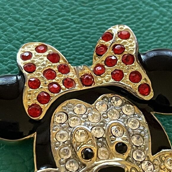 Minnie Mouse Face Crystal Rhinestone Enamel Pin Brooch Pendant Marked Disney - Picture 3 of 9